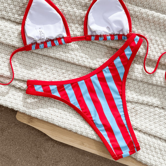 Damen Triangel-Bikini mit modischem Streifenmuster EB