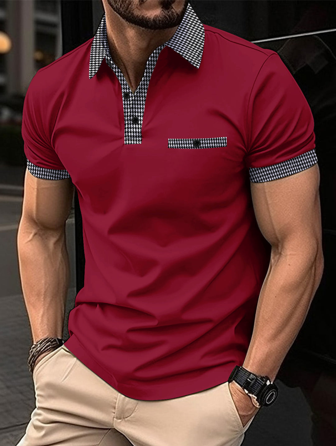 EB | Farblich passendes POLO-Shirt mit Knöpfen