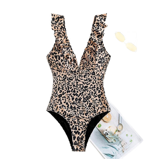 Damen Raffinierter Einteiler mit Leopardenmuster und Rüschendetails EB