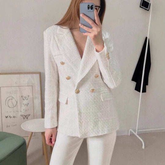 Damen Tweed Blazerjacke mit doppelter Knopfleiste und elegantem Schnitt EB