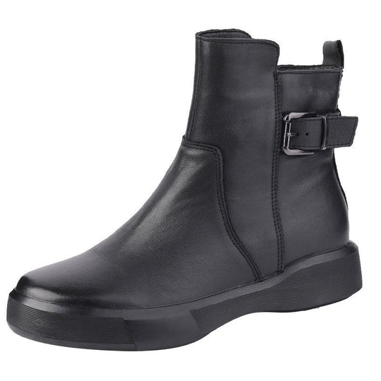 Damen nan knöchelhohe Lederoptik-Sneaker-Boots mit verstellbarem Fersenriemen, Zugschlaufe und rutschfester Gummisohle EB