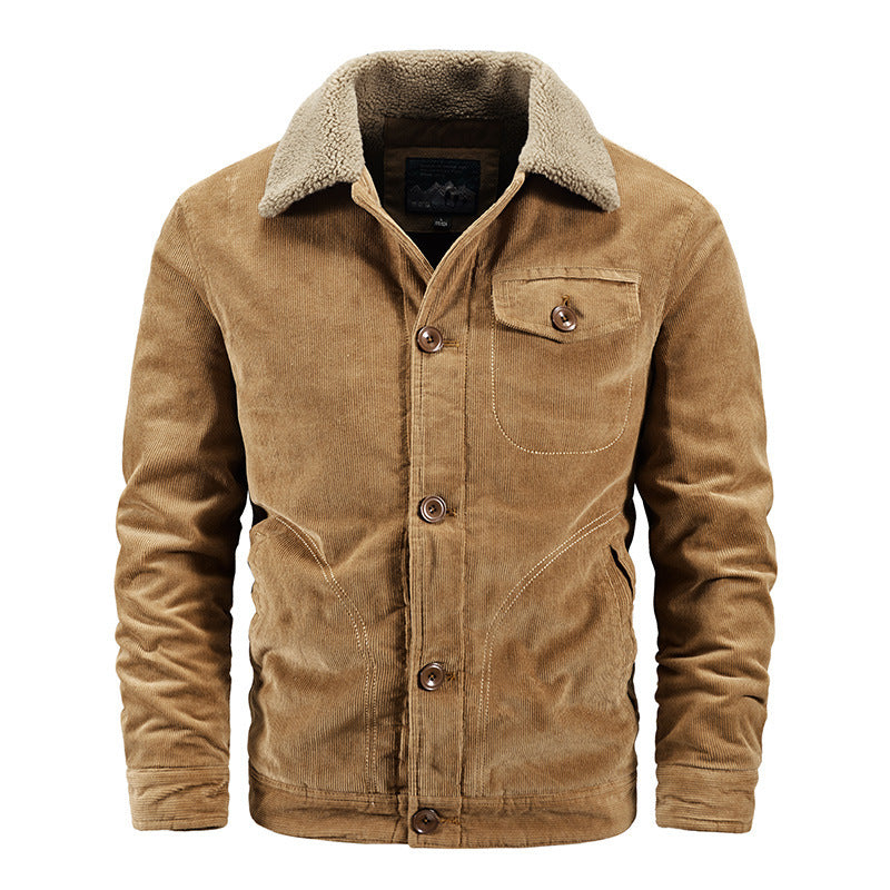 Herren Cord-Truckerjacke mit wärmendem Sherpa-Kragen und Holzknopffront EB