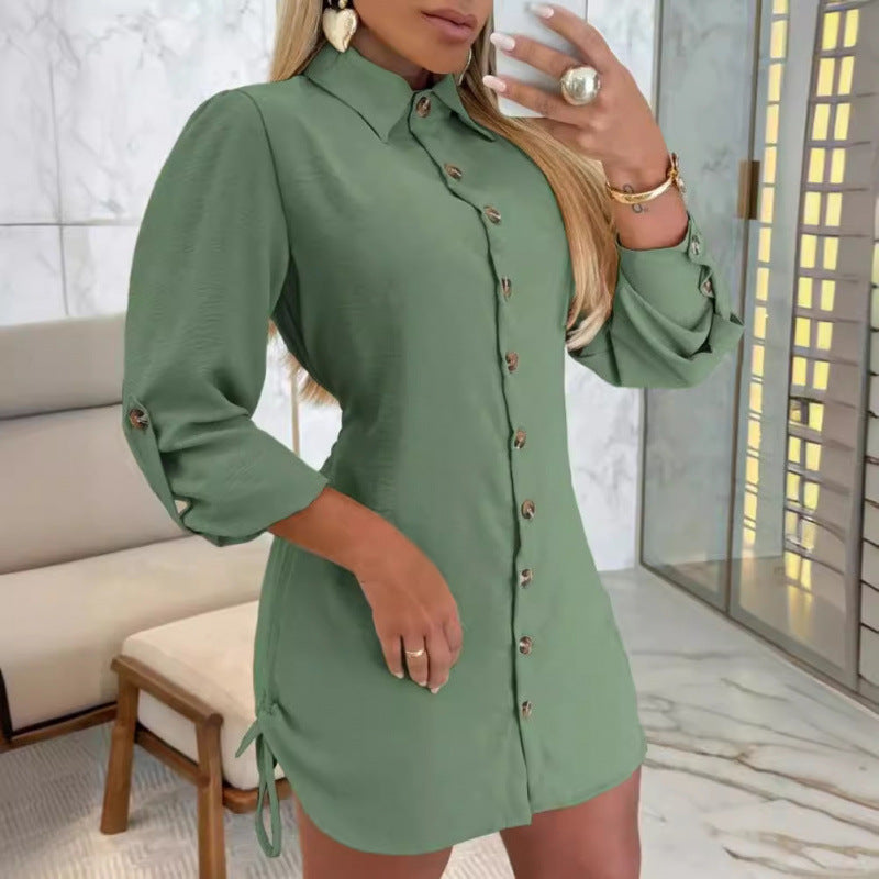 Damen Knopfhemd Kleid im femininen Schnitt mit Rüschendetails EB