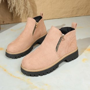 Damen nan knöchelhohe Wildlederimitat-Stiefelette mit seitlichem Reißverschluss, Zuglasche und robust profilierter Gummisohle EB