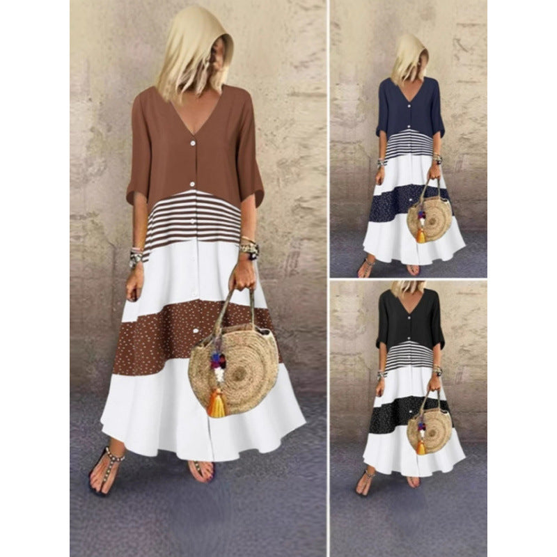 Damen Maxikleid mit Knopfverschluss und dekorativen Mustern EB