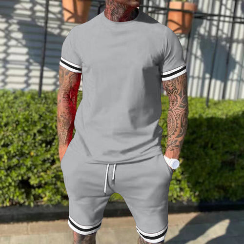 Herren nan sportliches Freizeitset aus Baumwolljersey mit Rundhalsshirt und Kordel-Kurzhose EB