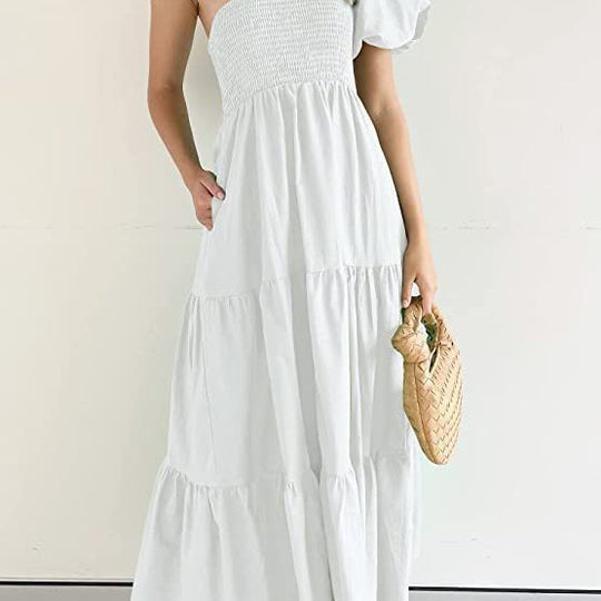 Damen Maxikleid mit asymmetrischem Träger und fließendem Schnitt EB
