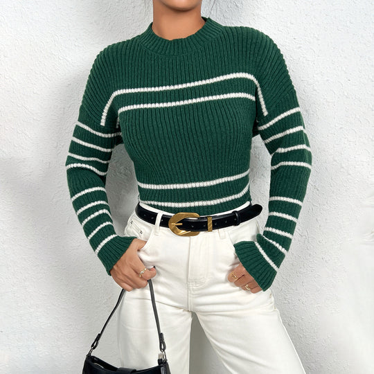 Damen gestrickter Pullover mit stylishem Streifenmuster EB