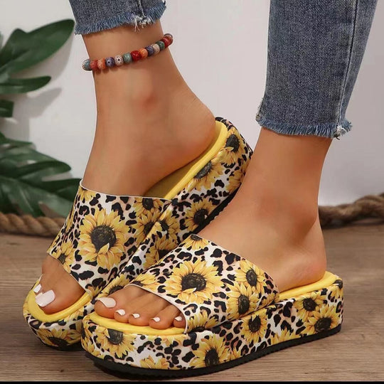 Damen Plateau-Pantoletten mit buntem Schmetterling-Print EB