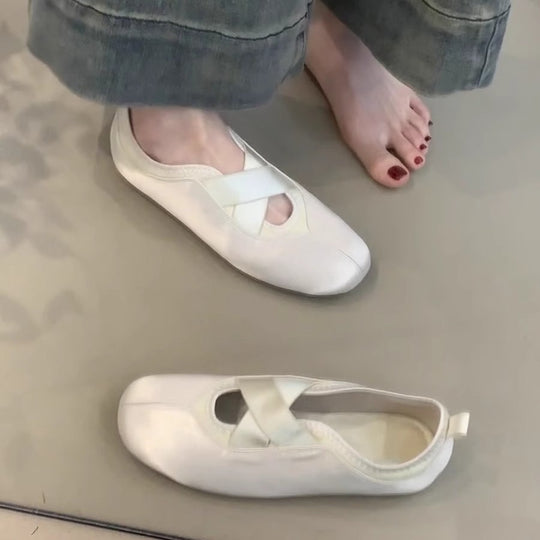 Damen elegante Ballerinas mit kreuzendem Riemen und komfortablem Fußbett EB