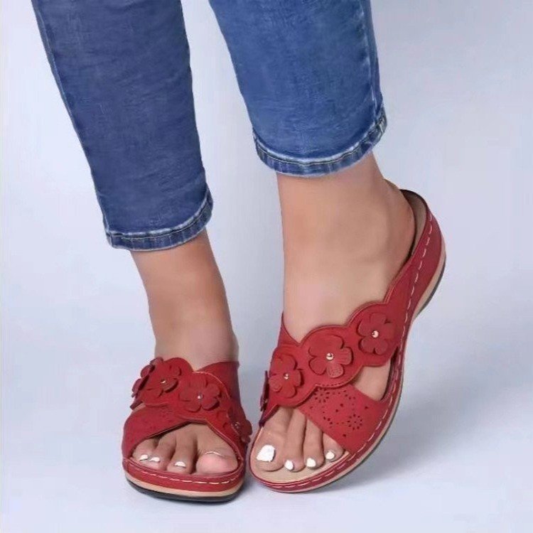 Damen Wedge-Pantoletten mit floralen Akzenten und ergonomischem Fußbett EB