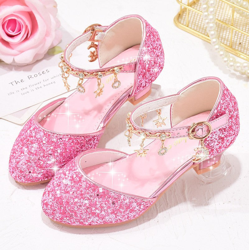 Mädchen Glitzernde Ballerina-Sandalen mit hohen Absatz und Anhänger EB