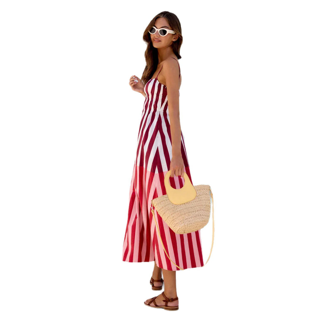 Damen Sommerliches Maxikleid mit schmalen Trägern und raffiniertem Streifenmuster EB