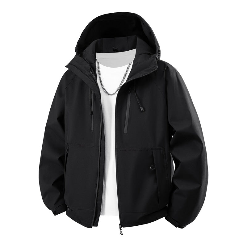 Herren matte Softshell-Kapuzenjacke mit verschweißten Nähten, Zweiwege-Reißverschluss und verstellbarem Kordelsaum EB