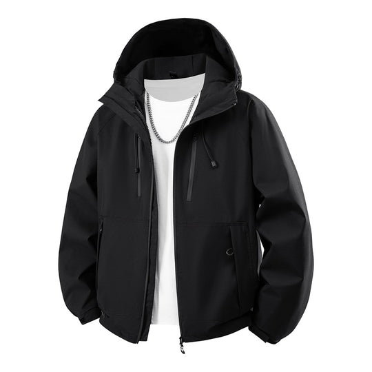 Herren matte Softshell-Kapuzenjacke mit verschweißten Nähten, Zweiwege-Reißverschluss und verstellbarem Kordelsaum EB