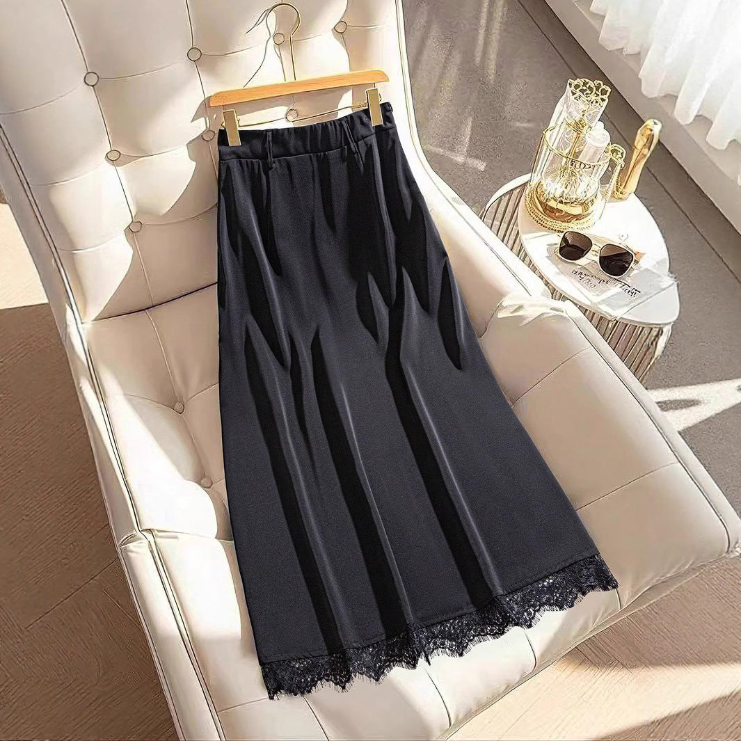 Damen Elegante Maxirock mit Spitzenbesatz EB