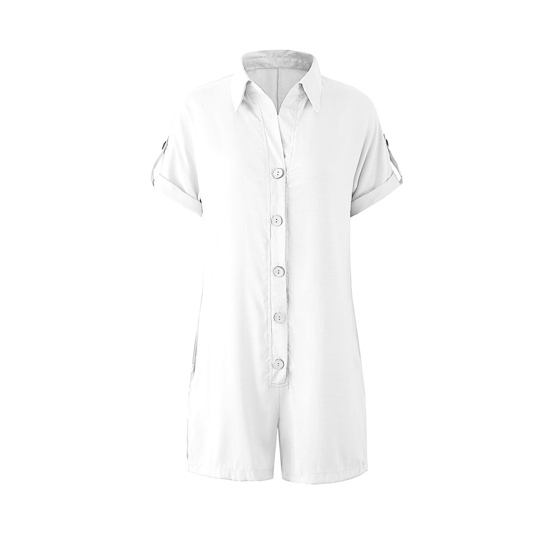 Damen Jumpsuit mit gekrempelten Ärmeln und Knopfleiste EB