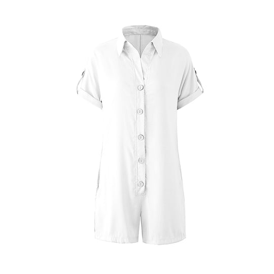 Damen Jumpsuit mit gekrempelten Ärmeln und Knopfleiste EB