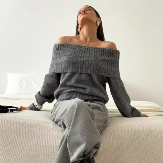 Damen Off-Shoulder Strickpullover mit Rippstruktur EB