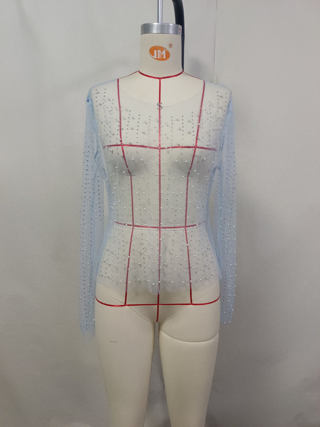 Damen glitzerndes Langarm-Top mit Strassverzierungen EB