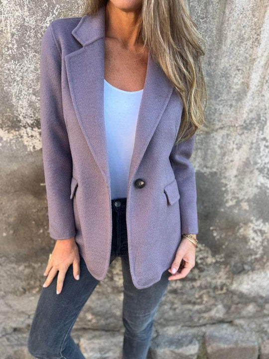 Damen taillierter Bouclé-Blazer mit fallendem Revers und Ein-Knopf-Detail EB