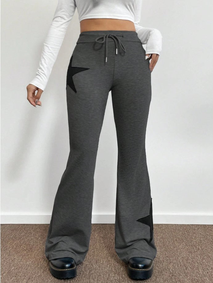 Damen lässige Sweatpants mit weitem Bein und Sternenmotiv EB