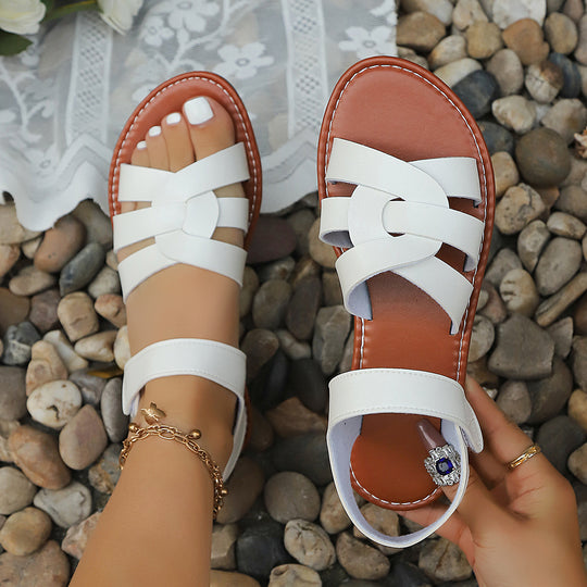Damen trendige Sandalen mit geflochtenem Riemendesign und komfortablem Fußbett EB