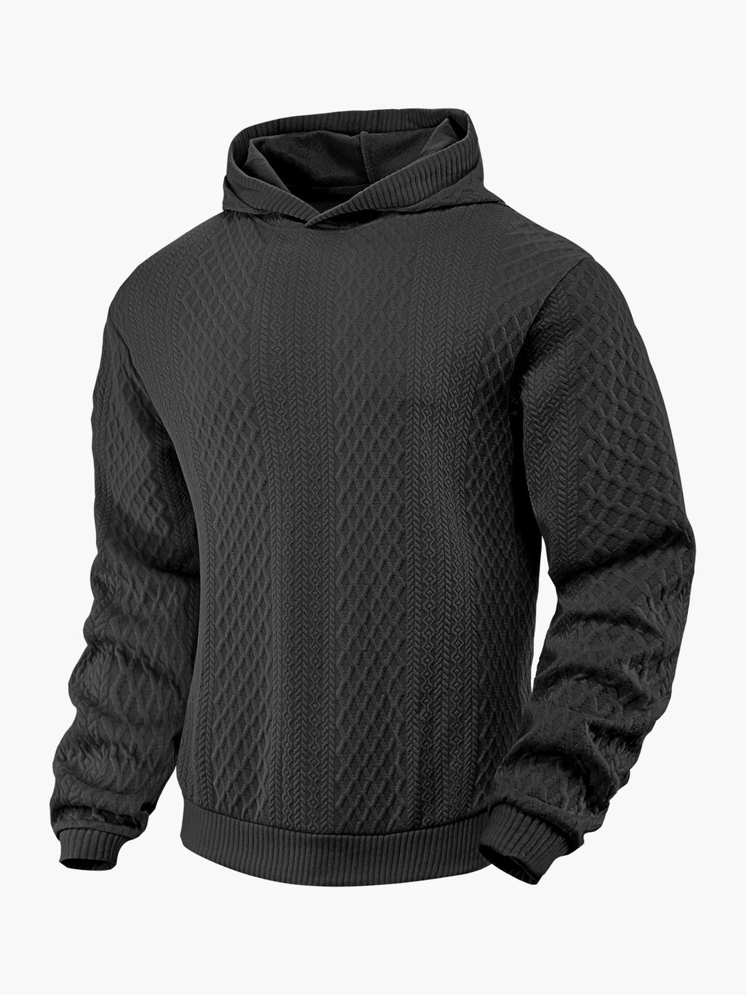 Herren nan strukturierter Schlauchkragen-Pullover mit Kapuze und Waben-Jacquard EB