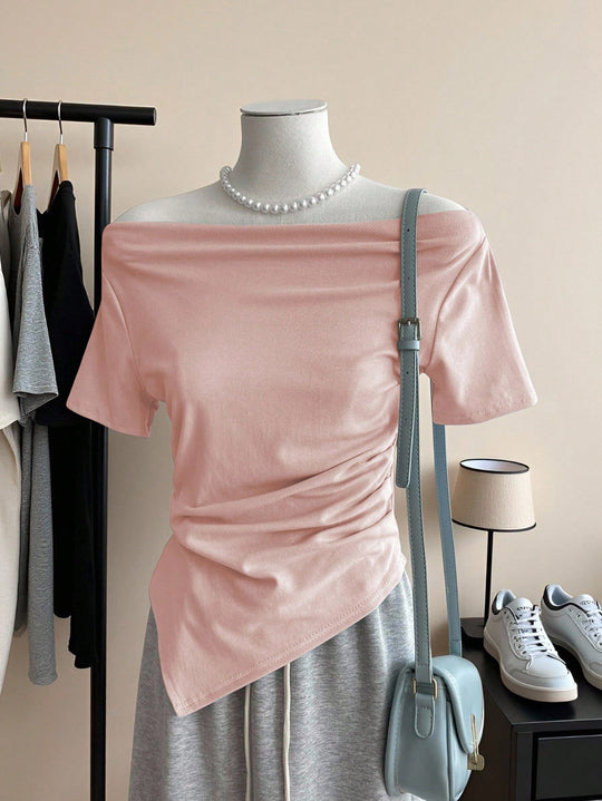 Damen Off-Shoulder T-Shirt mit Raffung EB