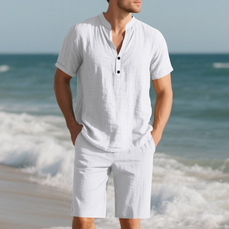 Herren lässiges Freizeit-Set aus atmungsaktivem Baumwollmix mit eleganter Knopfleiste EB