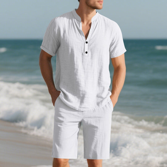 Herren lässiges Freizeit-Set aus atmungsaktivem Baumwollmix mit eleganter Knopfleiste EB