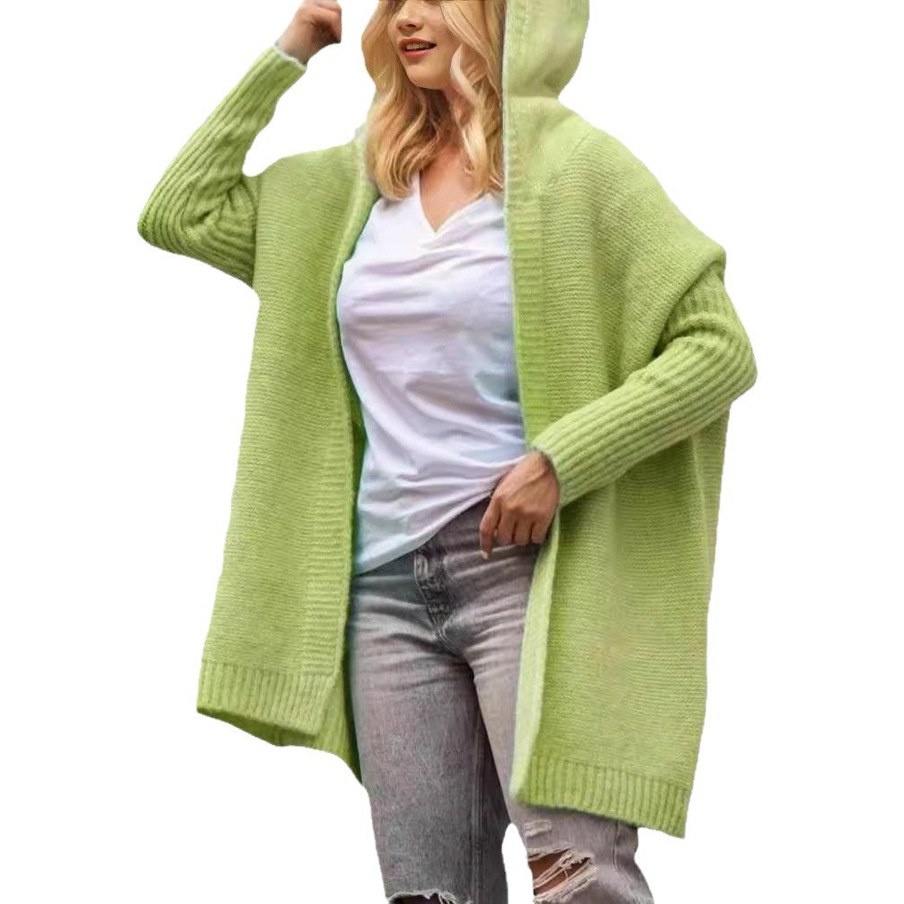 Damen lässiger Strickcardigan mit Kapuze und großen Taschen EB