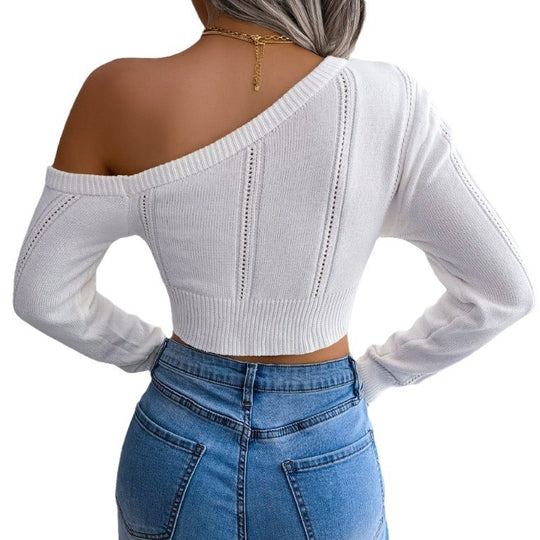 Damen Cropped Pullover mit asymmetrischem Ausschnitt EB