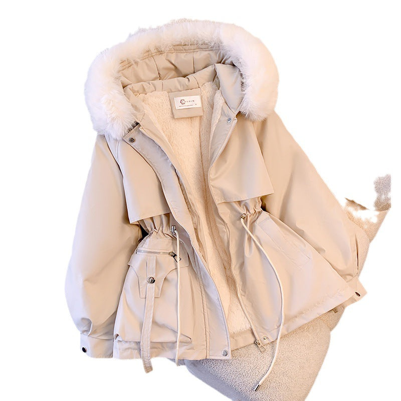 Damen modische Winterjacke mit abnehmbarem Kunstfellkragen und praktischen Taschen EB