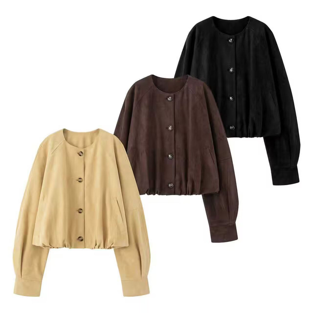 Damen elegante und lockere Blusenjacke aus Kunstleder EB