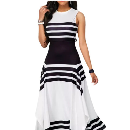 Damen asymmetrisches Maxikleid mit Streifenmuster EB