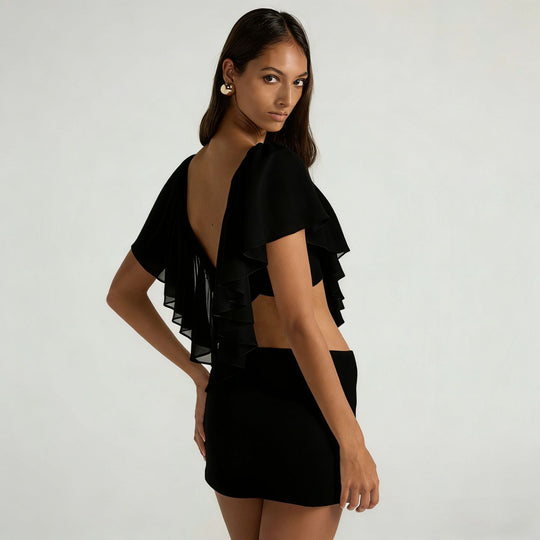 Damen Blusenshirt mit fließendem Rüschendesign und tieferem Ausschnitt EB