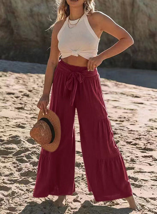 Damen Strandhose mit elastischem Bund und weitem Schnitt EB