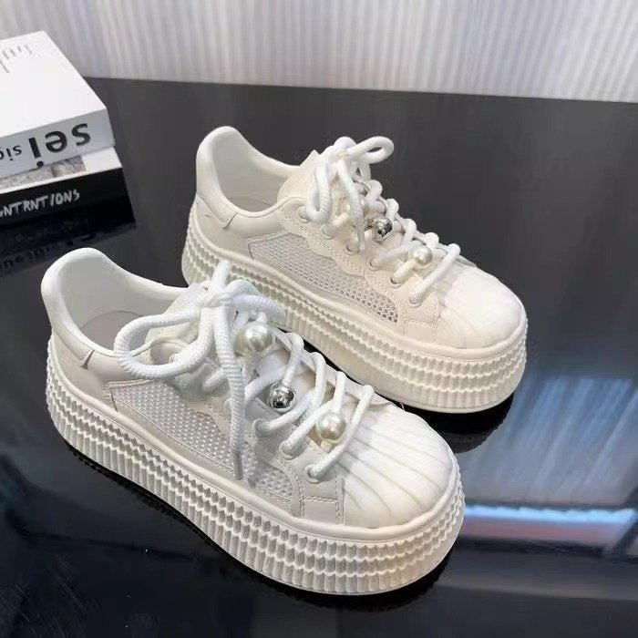 Damen modische Plateau Sneakers mit atmungsaktivem Obermaterial und komfortabler Sohle EB