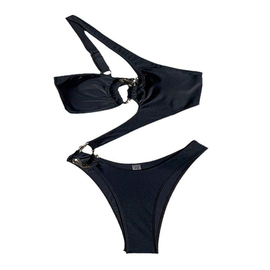 Damen Bandeau-Bikini mit einzigartigem Wickeldetail und dekorativen Ringen EB