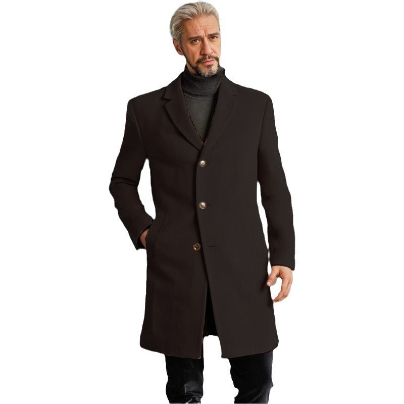 Herren Eleganter Langmantel mit modischen Knöpfen und hochwertigem Stoff EB
