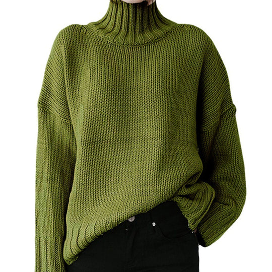 Damen Grobstrickpullover mit hohem Kragen und lässigem Schnitt EB