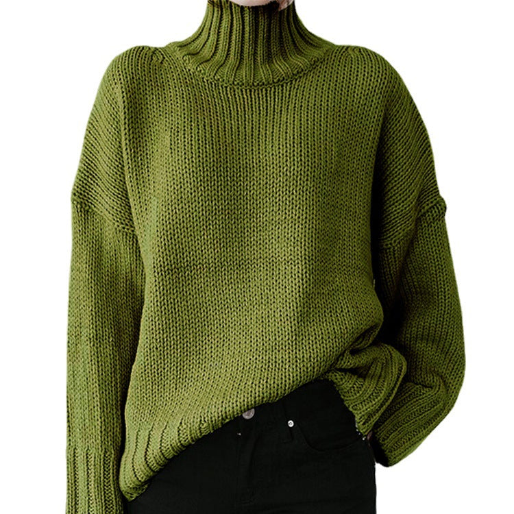 Damen Grober Strickpullover mit hohem Kragen und lässigem Schnitt EB