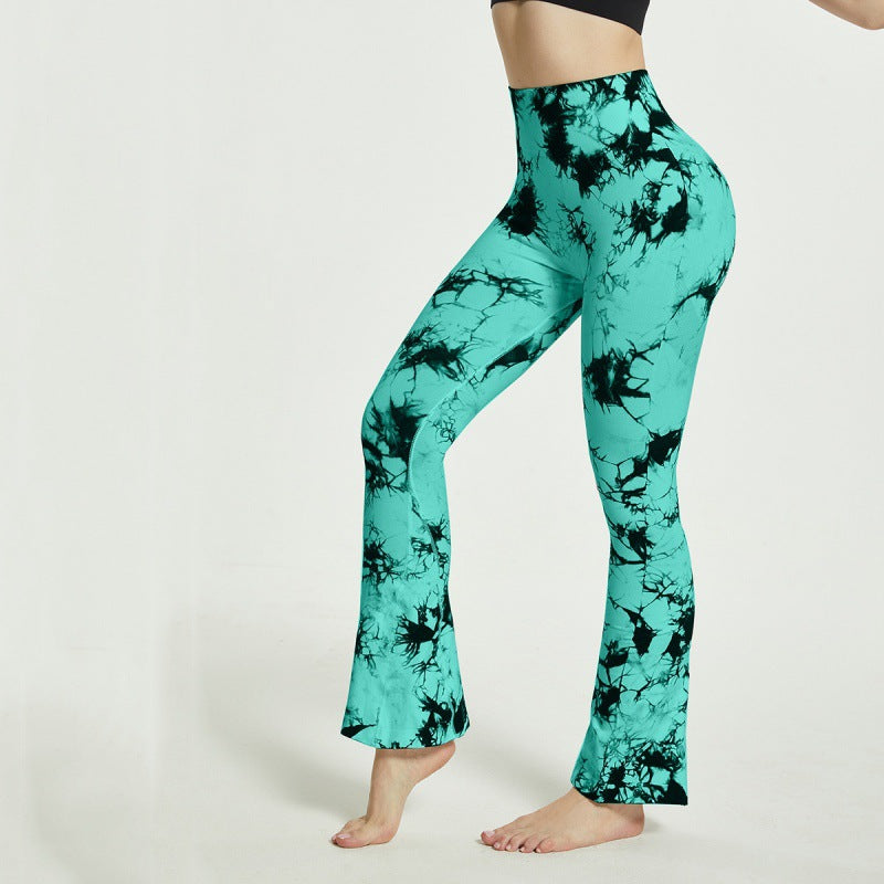 Damen Flared Yoga-Leggings mit einzigartigem Batikmuster EB