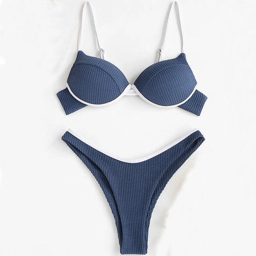 Damen Push-Up-Bikini mit breiten Trägern und elegantem Kontrast EB