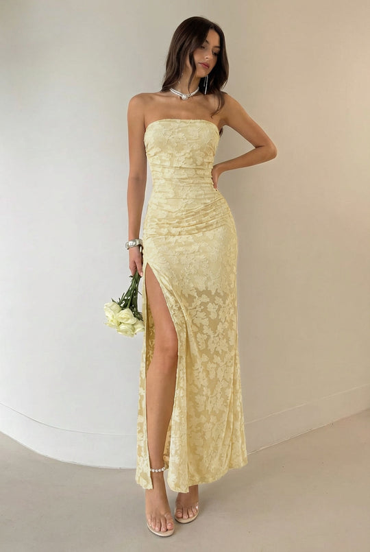 Damen Elegantes Maxikleid mit floralem Design und hoher Teilung EB