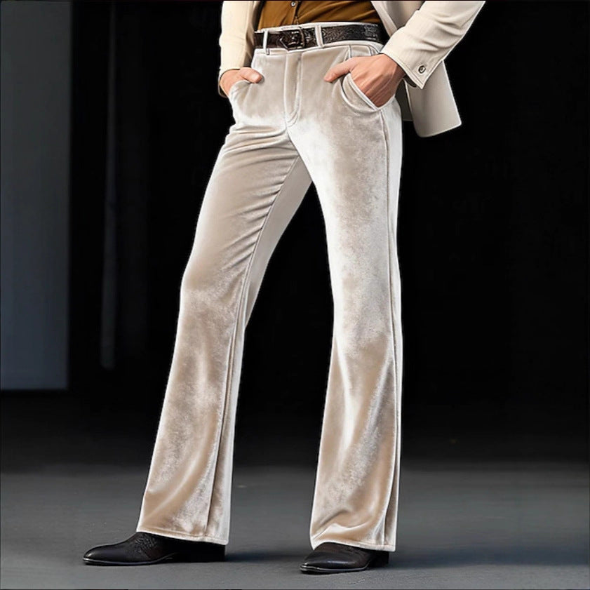 Damen Elegante Samt-Hose mit hohem Bund, ausgestelltem Bein und Eingrifftaschen EB