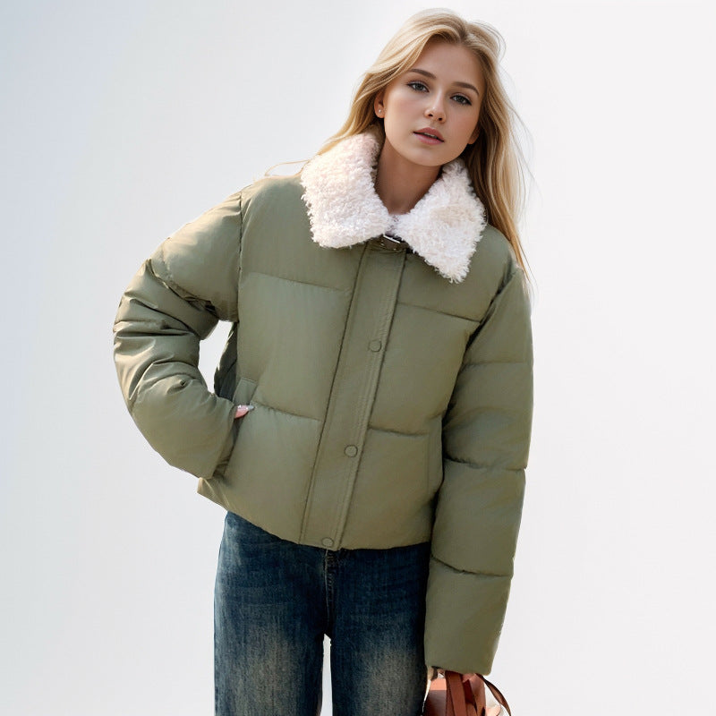 Damen kurze, gefütterte Winterjacke mit elegantem Kunstfellkragen EB