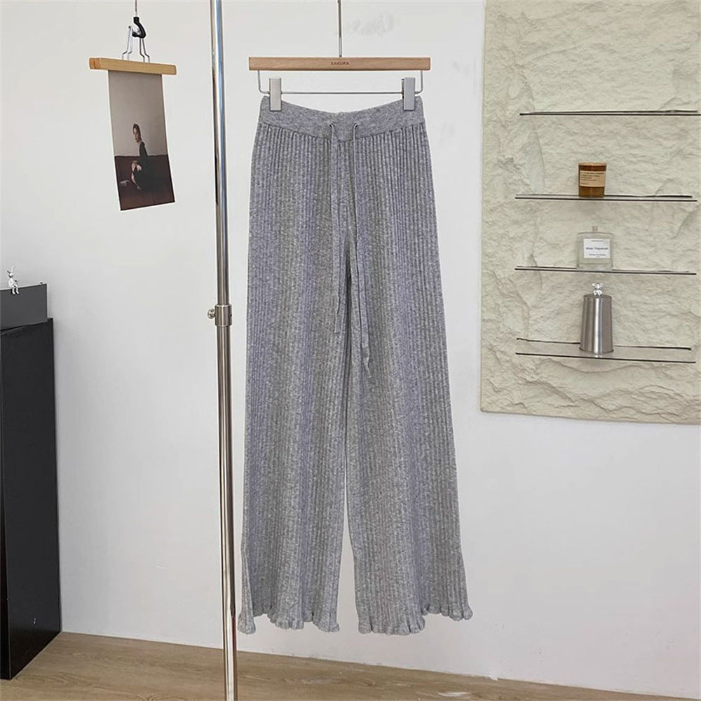 Damen Fließende Strickhose mit weichem Material und elegantem Saum EB
