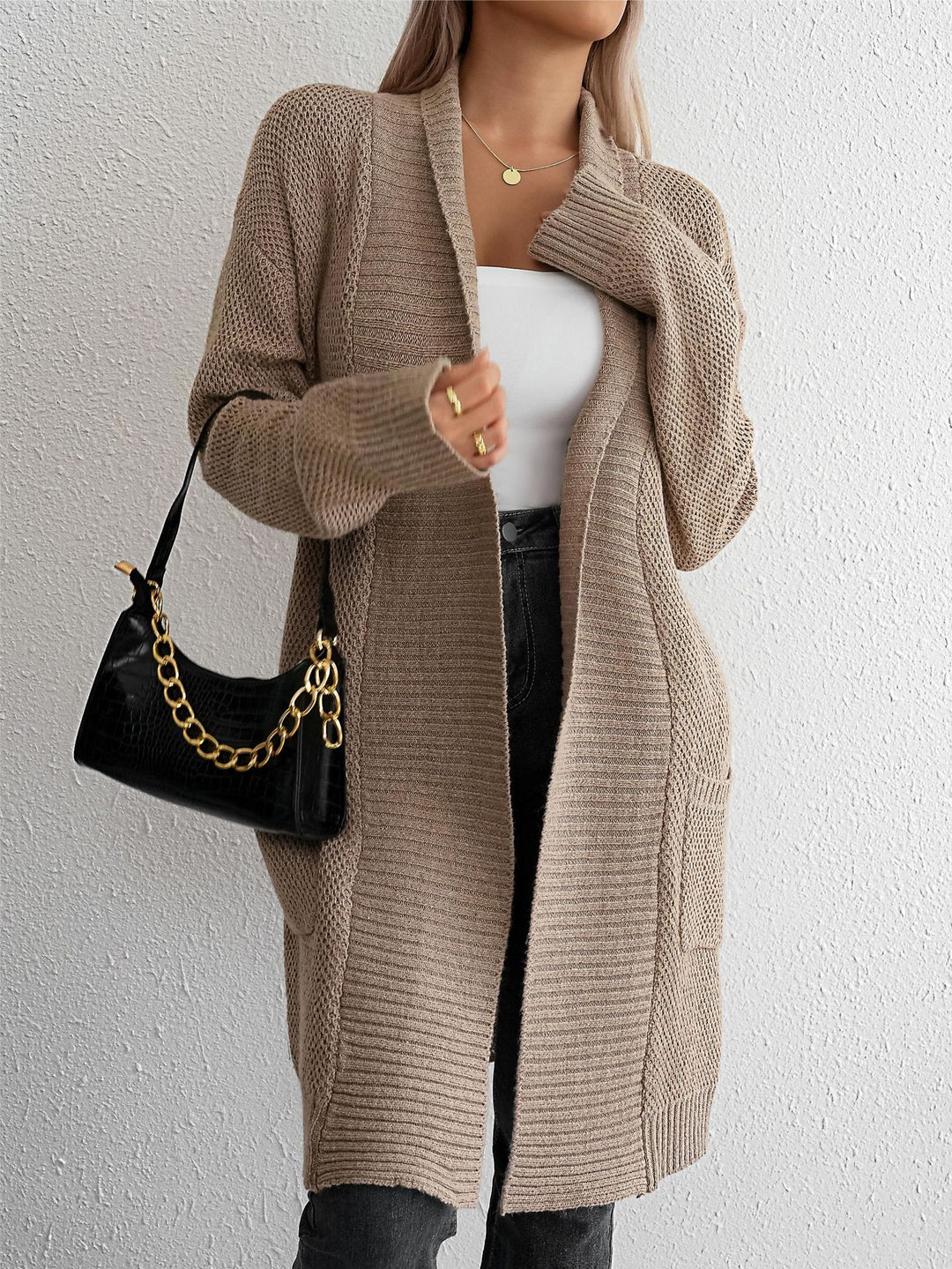 Damen Strickjacke mit offener Vorderseite und lässigem Schnitt EB